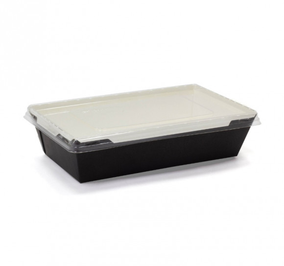 Контейнер бумажный Crystal Box 800мл с плоской крышкой 207х130x45мм, черный/белый с прямым дном