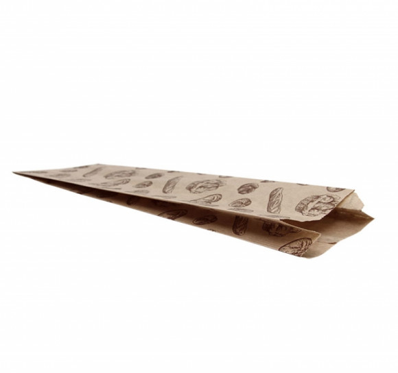 Пакет бумажный 100х50х320 мм крафт, для хлеба, принт Булки, 40г