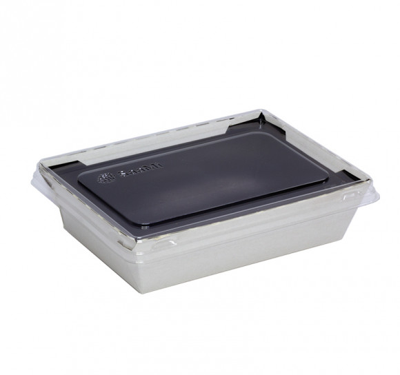 Контейнер бумажный Crystal Box 500мл с плоской крышкой 165х120х45мм, белый/черный с прямым дном