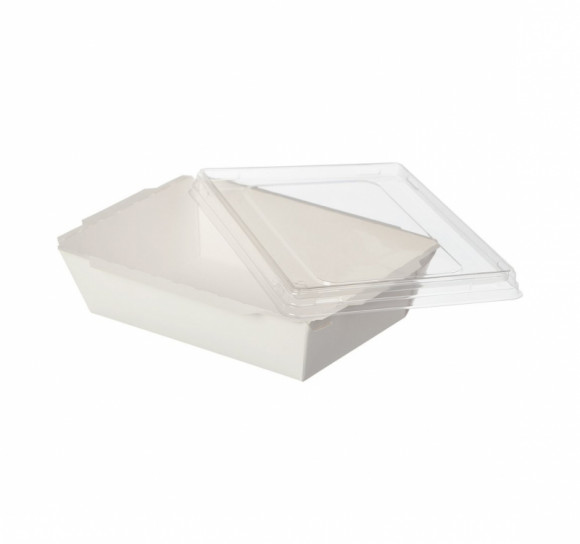 Контейнер бумажный Crystal Box 800мл с прозрачной крышкой 207х130х45 мм, белый с прямым дном