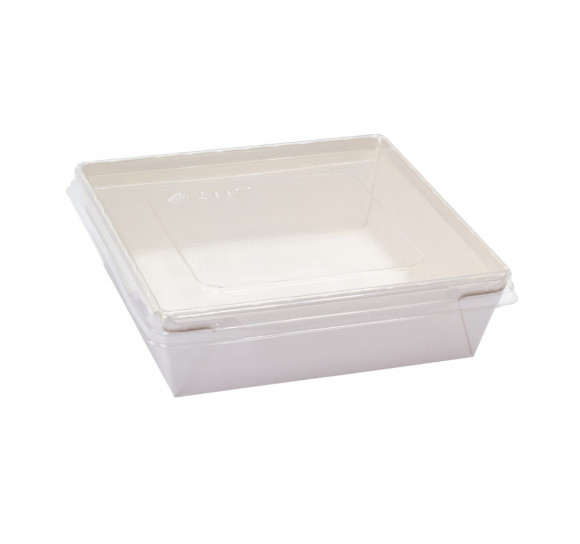 Контейнер бумажный Crystal Box 900мл с прозрачной крышкой 120х165х45мм, белый
