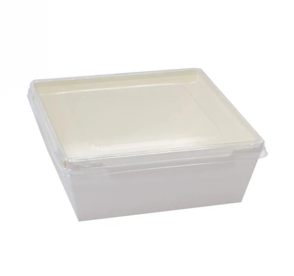 Контейнер бумажный Crystal Box 1200мл с прозрачной крышкой 165х165х65м белый