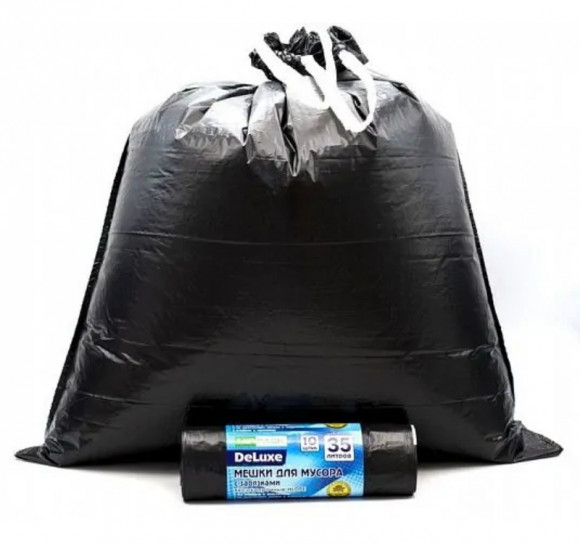 Пакет мусорный  35л ПВД черные с завязками (10 шт/рул)