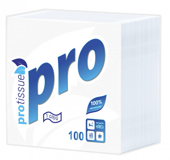 Салфетки бумажные 1сл 24х24 100л/упак PROtissue Premium белые (С184)