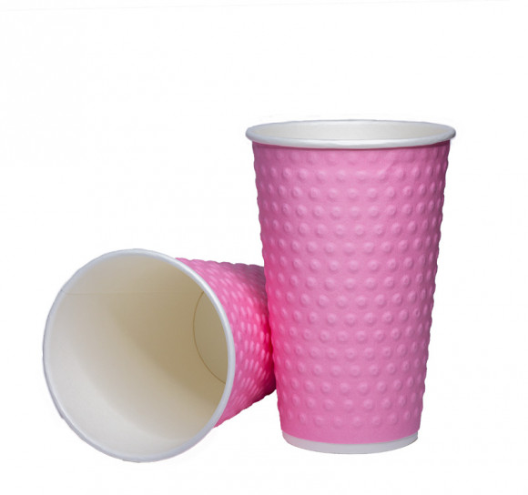 Стакан бумажный 2сл 400 (518) мл d=90мм для горячего Розовый с конгревом Bubbles
