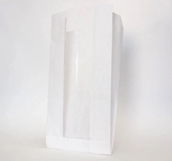 Пакет бумажный с окном 120(50)х100х300 мм белый, ОДП 40г