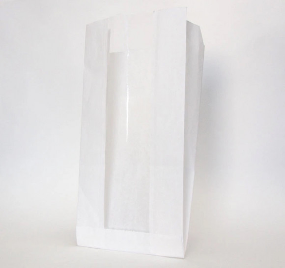 Пакет бумажный с окном 130(50)х100х300 мм белый, ОДП 40г