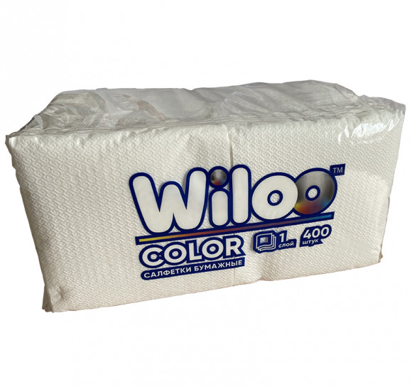 Салфетки бумажные 1сл 24х24 400л/упак Wiloo белые