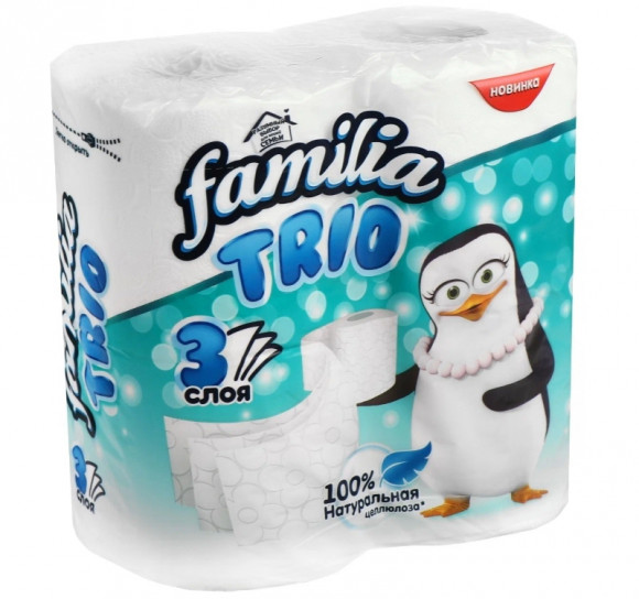 Туалетная бумага 3сл  4рул/упак Familia Trio белая (5061724)