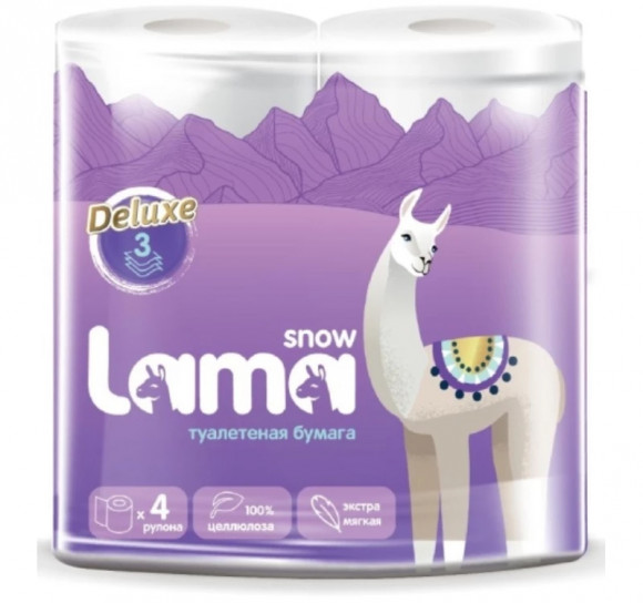 Туалетная бумага 3сл  4рул/упак Snow Lama белая 17,5м