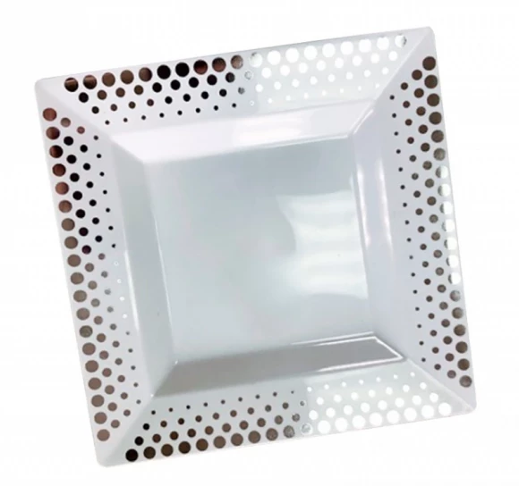 Тарелка Complement квадратная PS белая серебряная точка 205*205  мм 6шт/упак