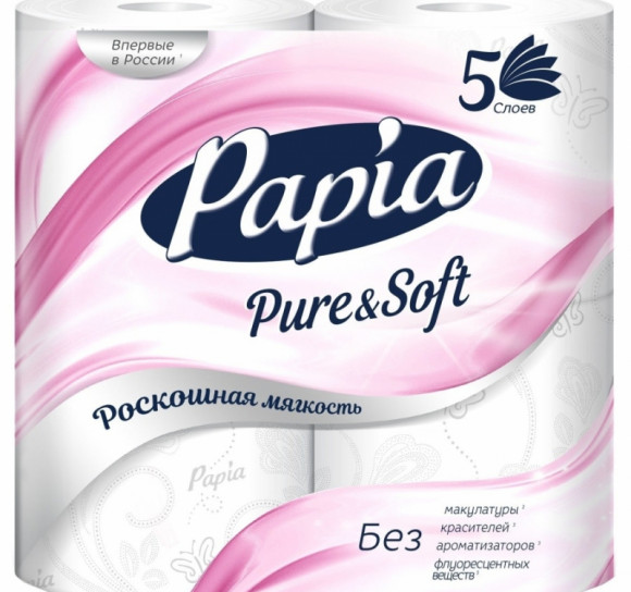 Туалетная бумага 5сл  4рул/упак Papia Pure&Soft белая (5068101)