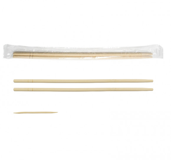 Палочки для еды Complement в индивидуальной полиэтиленовой упаковке круглые с зубочисткой (22.5 см)